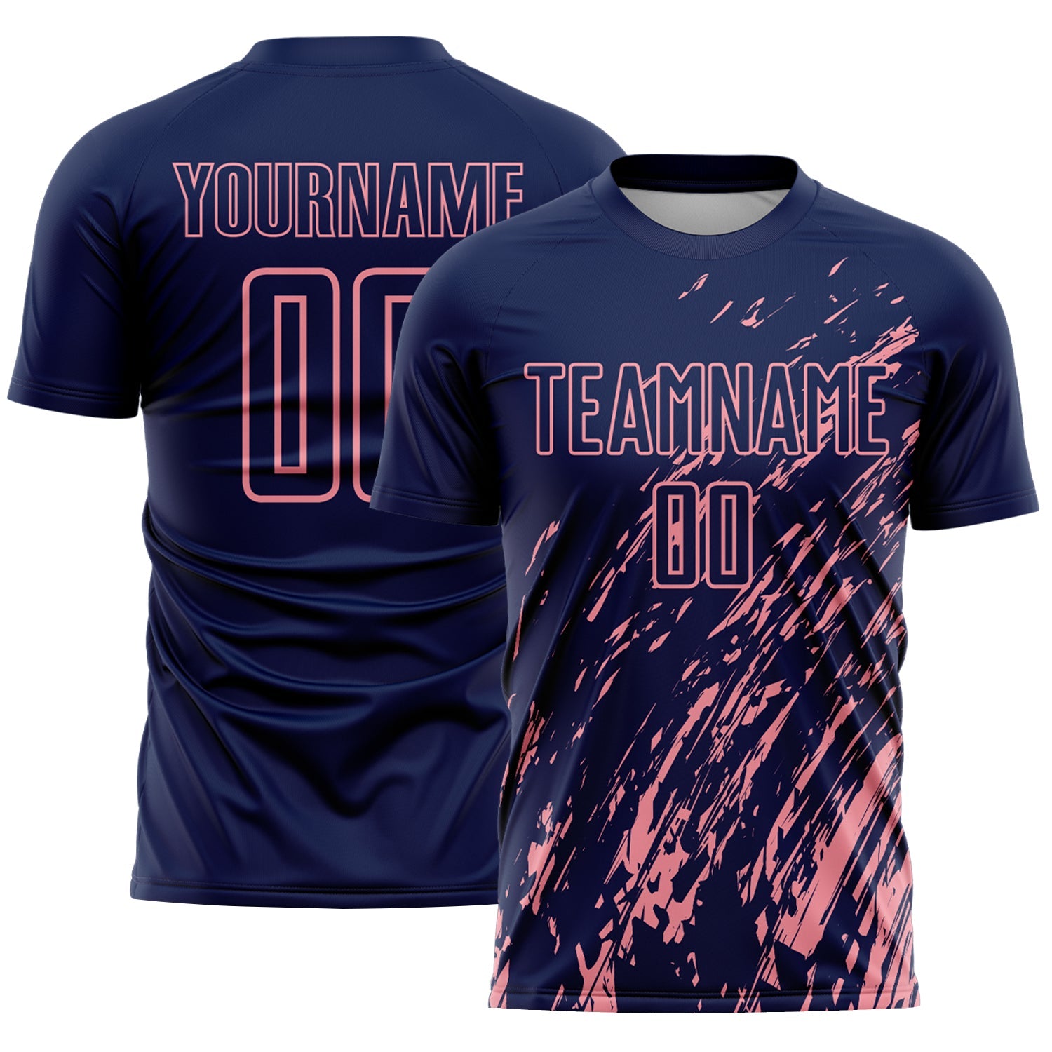 Custom Navy Medium Pink Splash Sublimation Soccer Uniform Jersey - Sky-Custom