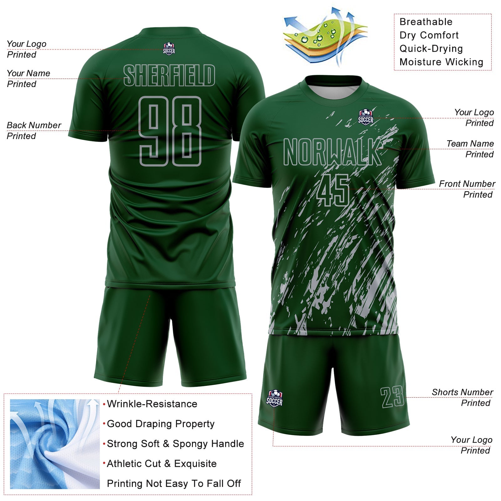 Custom Green Gray Splash Sublimation Soccer Uniform Jersey - Sky-Custom