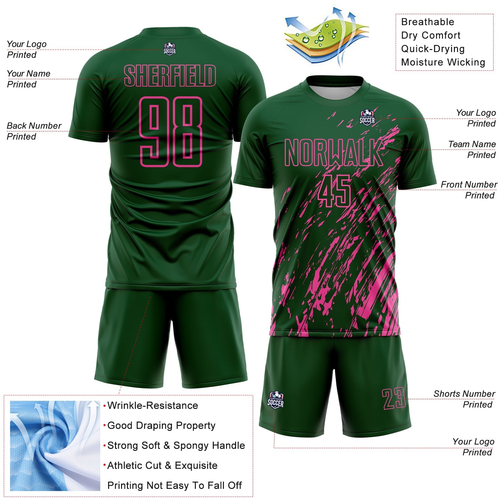 Custom Green Pink Splash Sublimation Soccer Uniform Jersey - Sky-Custom