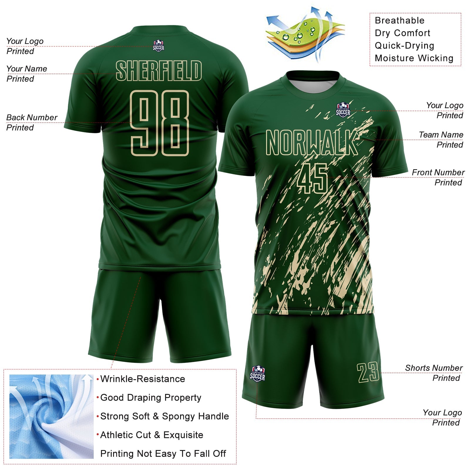 Custom Green Cream Splash Sublimation Soccer Uniform Jersey - Sky-Custom