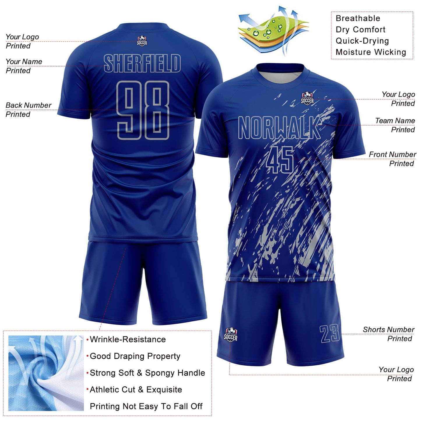Custom Royal Gray Splash Sublimation Soccer Uniform Jersey - Sky-Custom