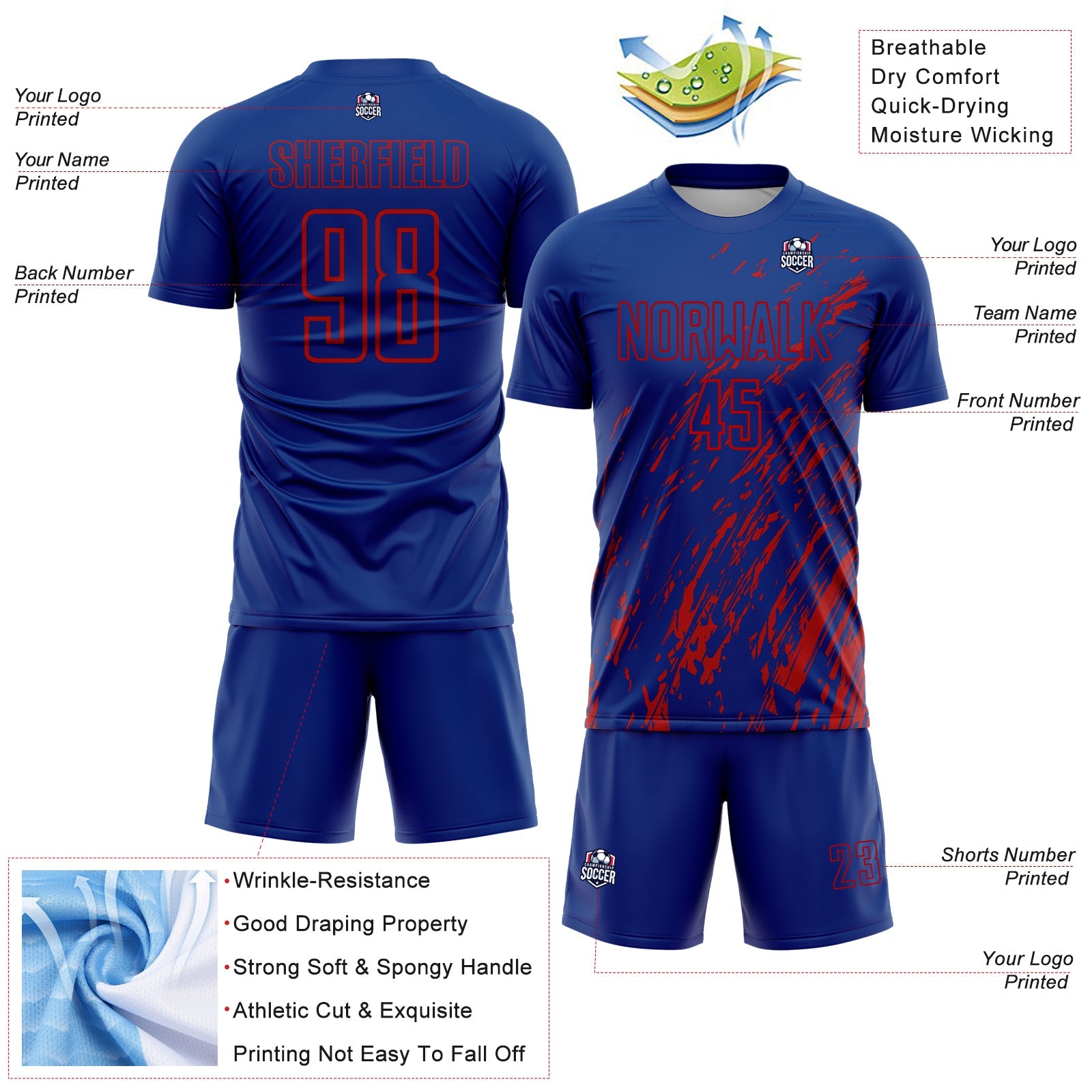 Custom Royal Red Splash Sublimation Soccer Uniform Jersey - Sky-Custom