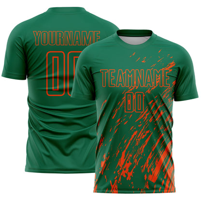 Custom Kelly Green Orange Splash Sublimation Soccer Uniform Jersey - Sky-Custom