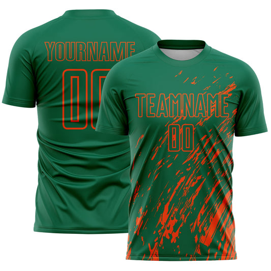 Custom Kelly Green Orange Splash Sublimation Soccer Uniform Jersey - Sky-Custom