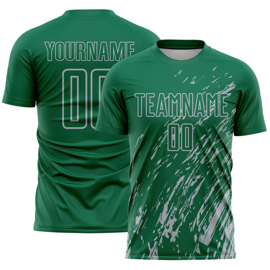 Custom Kelly Green Gray Splash Sublimation Soccer Uniform Jersey - Sky-Custom