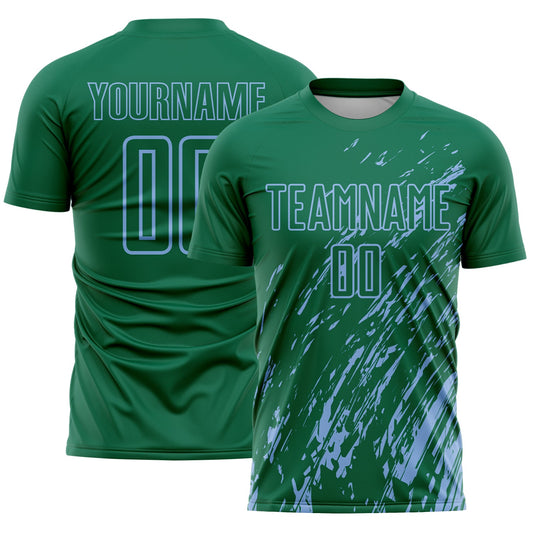 Custom Kelly Green Light Blue Splash Sublimation Soccer Uniform Jersey - Sky-Custom