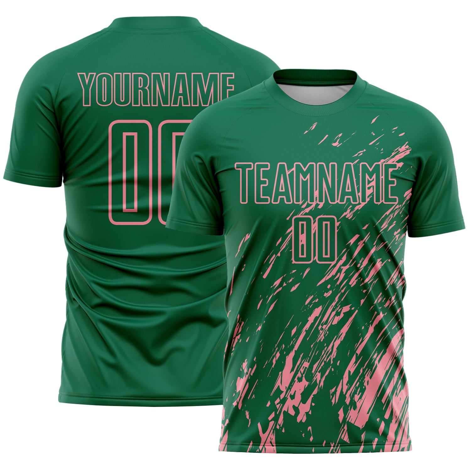 Custom Kelly Green Medium Pink Splash Sublimation Soccer Uniform Jersey - Sky-Custom