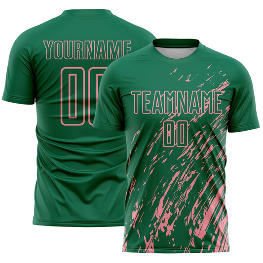 Custom Kelly Green Medium Pink Splash Sublimation Soccer Uniform Jersey - Sky-Custom