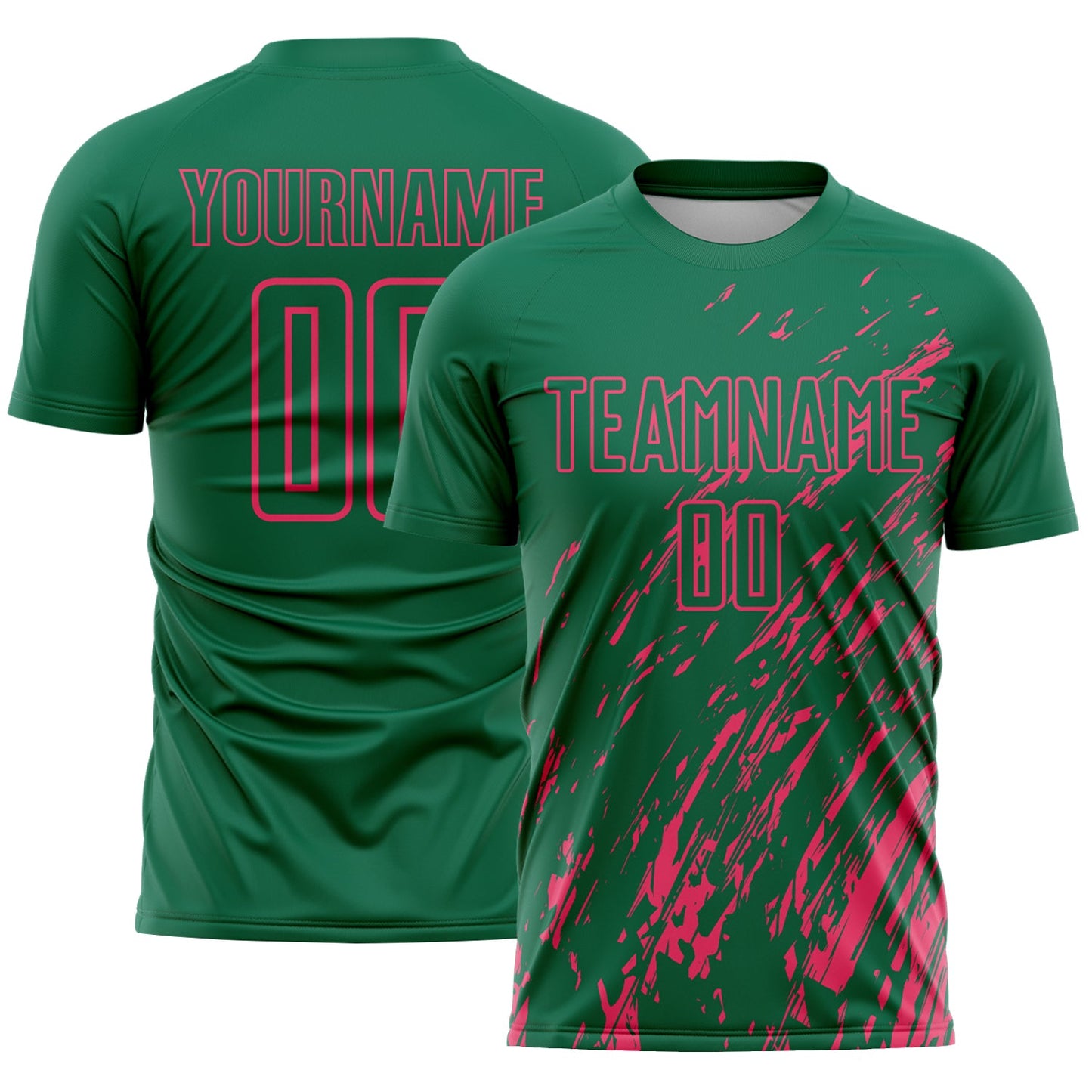 Custom Kelly Green Neon Pink Splash Sublimation Soccer Uniform Jersey - Sky-Custom
