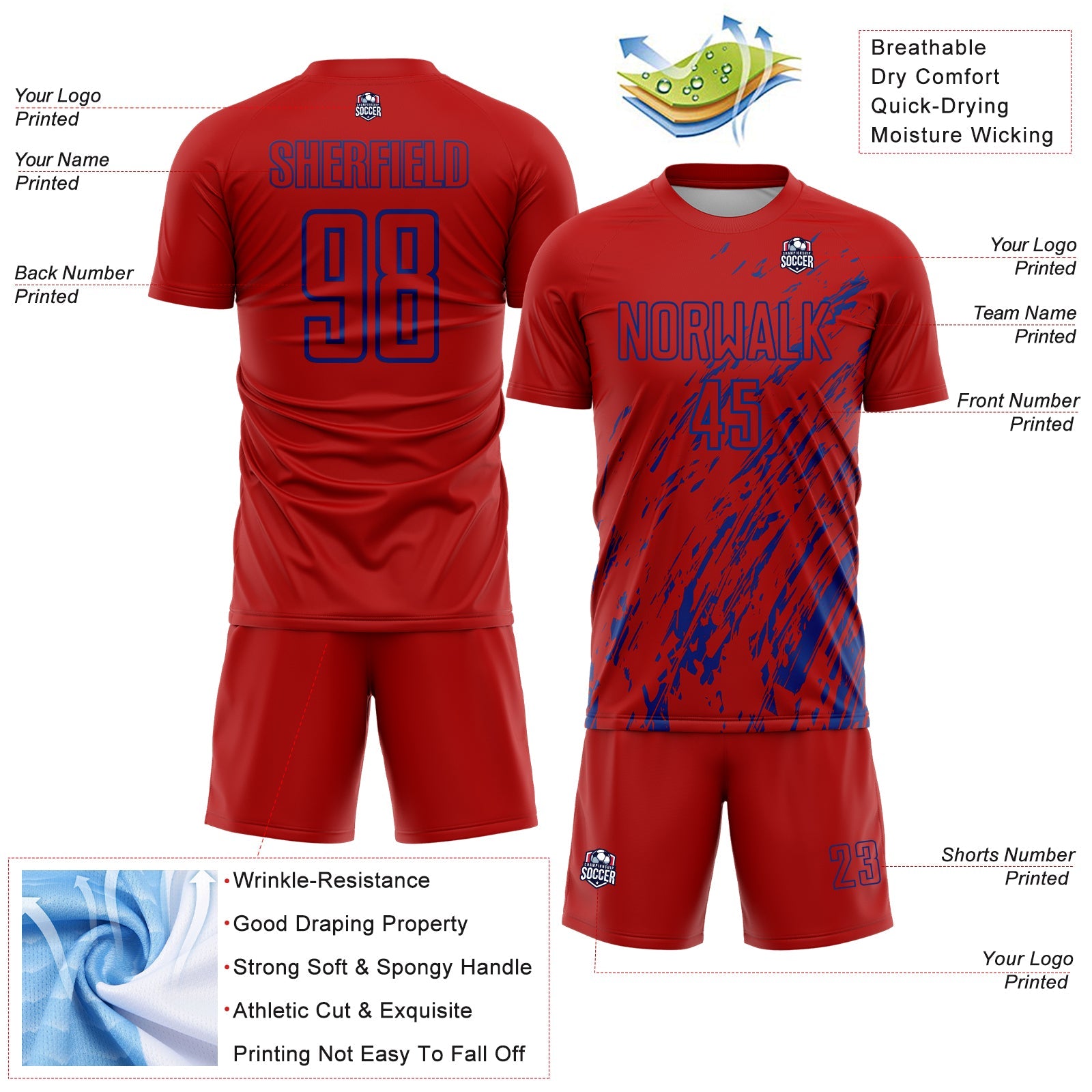 Custom Red Royal Splash Sublimation Soccer Uniform Jersey - Sky-Custom