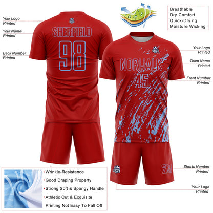 Custom Red Light Blue Splash Sublimation Soccer Uniform Jersey - Sky-Custom