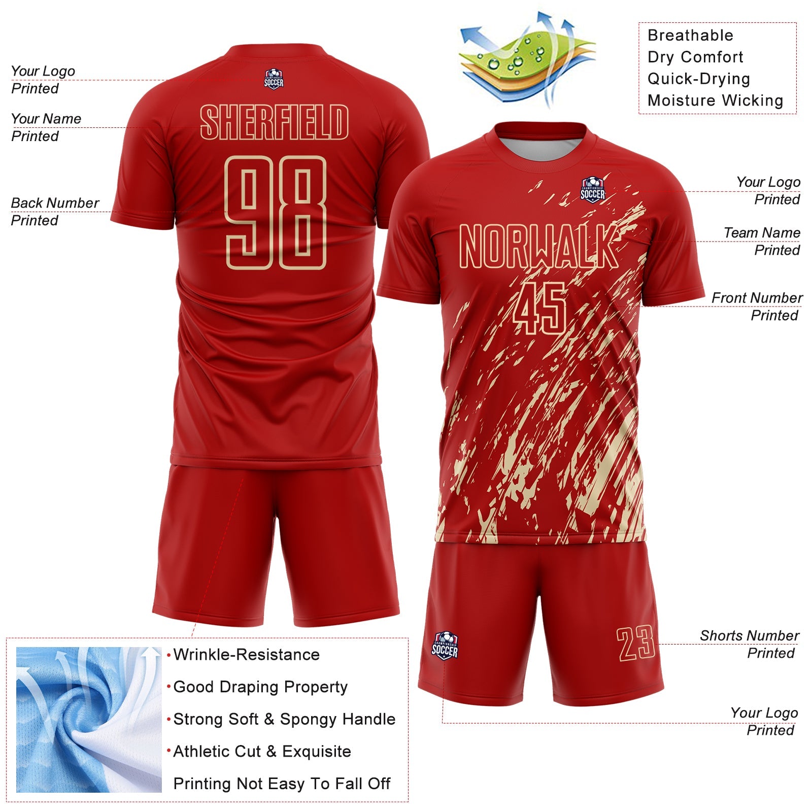 Custom Red Cream Splash Sublimation Soccer Uniform Jersey - Sky-Custom