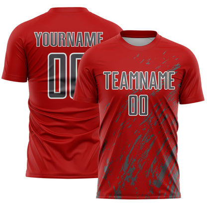 Custom Red Steel Gray-White Splash Sublimation Soccer Uniform Jersey - Sky-Custom