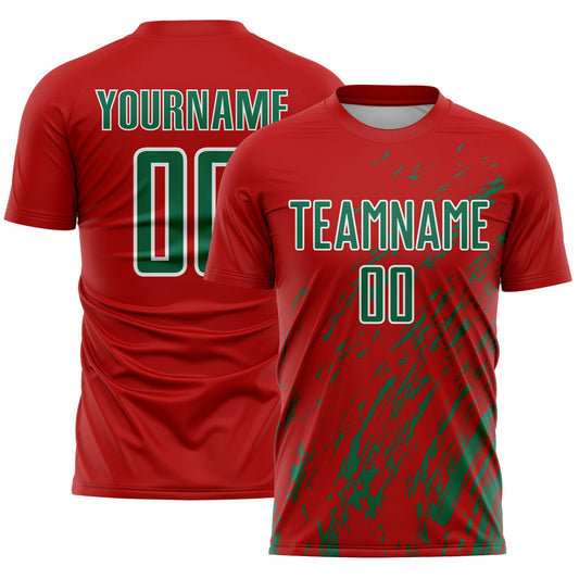 Custom Red Kelly Green-White Splash Sublimation Soccer Uniform Jersey - Sky-Custom