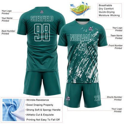 Custom Teal White Splash Sublimation Soccer Uniform Jersey - Sky-Custom