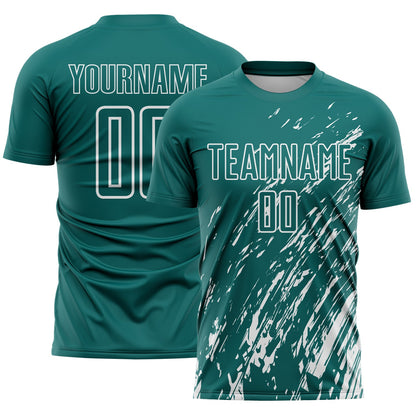 Custom Teal White Splash Sublimation Soccer Uniform Jersey - Sky-Custom
