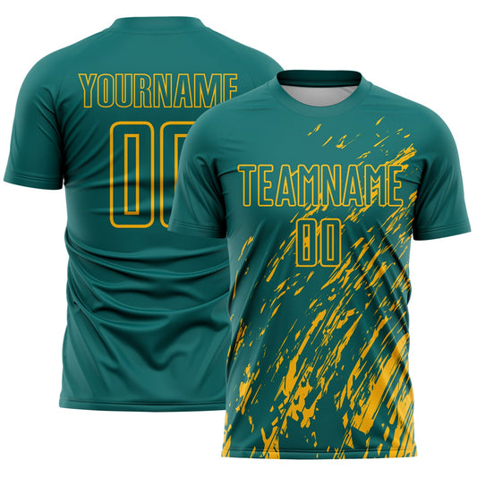 Custom Teal Gold Splash Sublimation Soccer Uniform Jersey - Sky-Custom