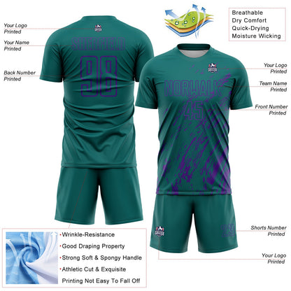Custom Teal Purple Splash Sublimation Soccer Uniform Jersey - Sky-Custom