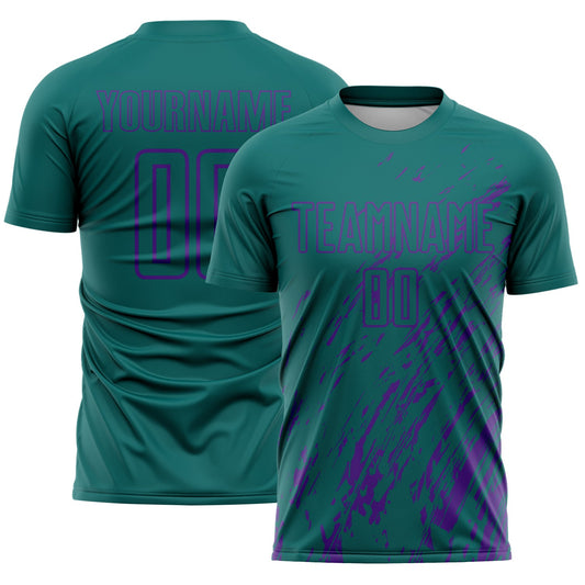 Custom Teal Purple Splash Sublimation Soccer Uniform Jersey - Sky-Custom