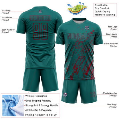 Custom Teal Crimson Splash Sublimation Soccer Uniform Jersey - Sky-Custom