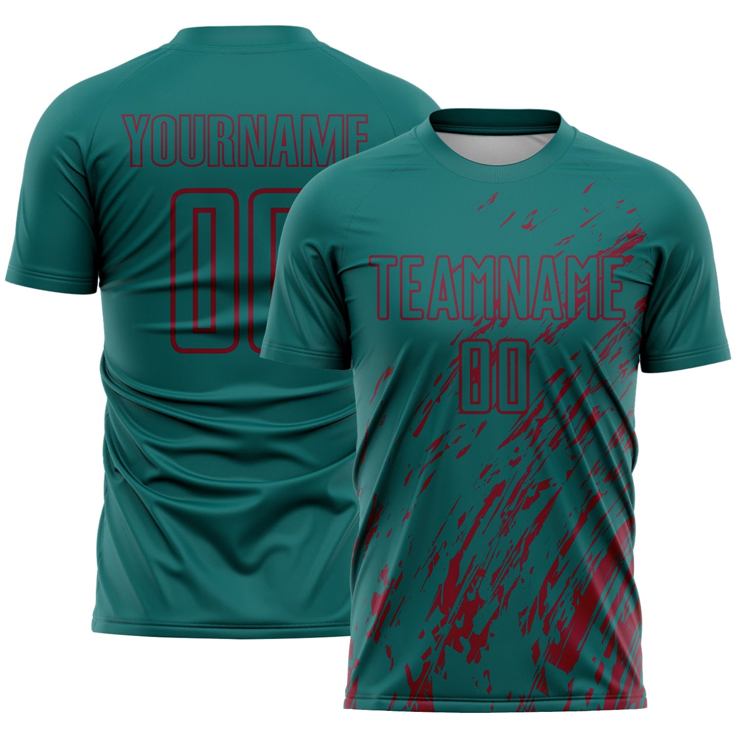Custom Teal Crimson Splash Sublimation Soccer Uniform Jersey - Sky-Custom