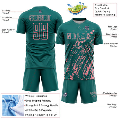 Custom Teal Medium Pink Splash Sublimation Soccer Uniform Jersey - Sky-Custom