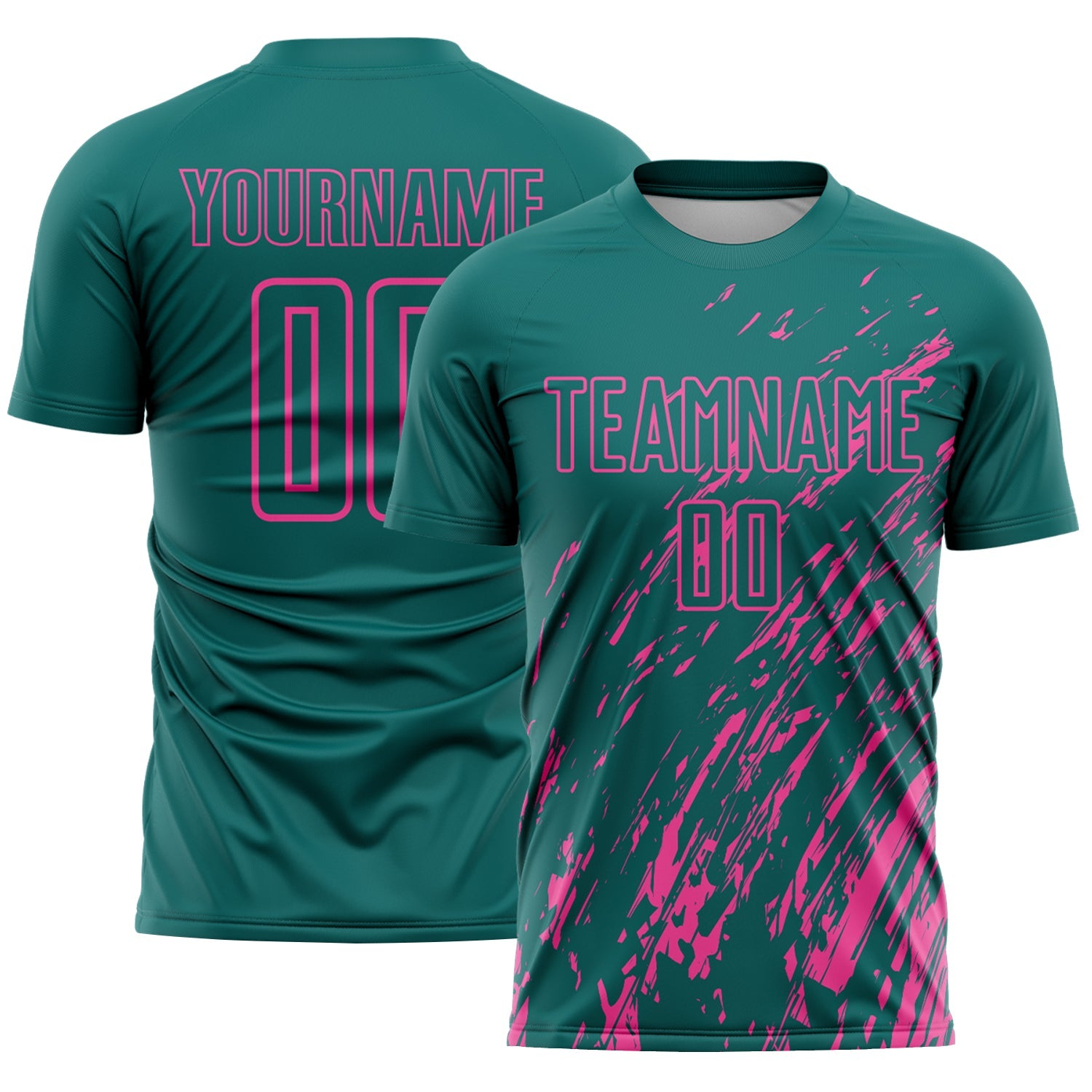 Custom Teal Pink Splash Sublimation Soccer Uniform Jersey - Sky-Custom