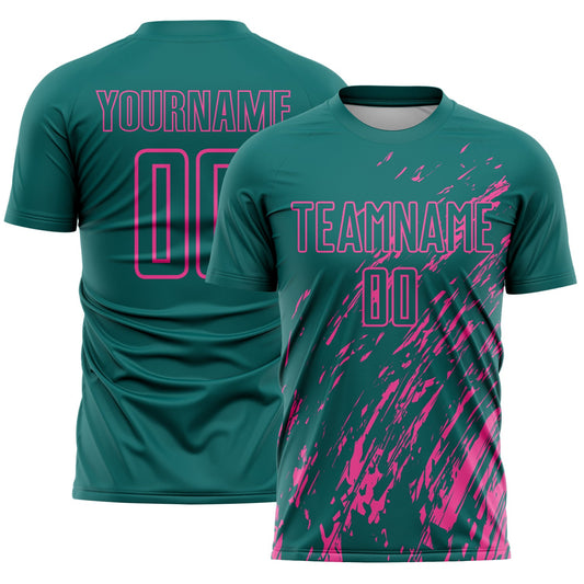 Custom Teal Pink Splash Sublimation Soccer Uniform Jersey - Sky-Custom