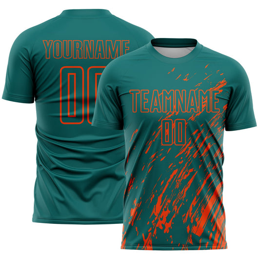 Custom Teal Orange Splash Sublimation Soccer Uniform Jersey - Sky-Custom