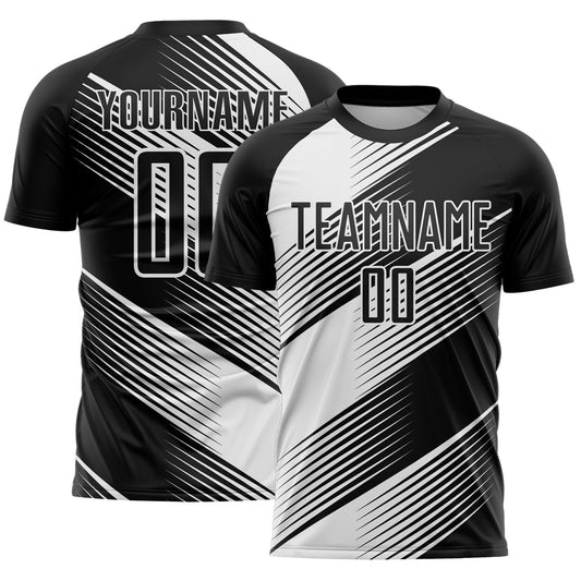Custom Black White Line Sublimation Soccer Uniform Jersey - Sky-Custom