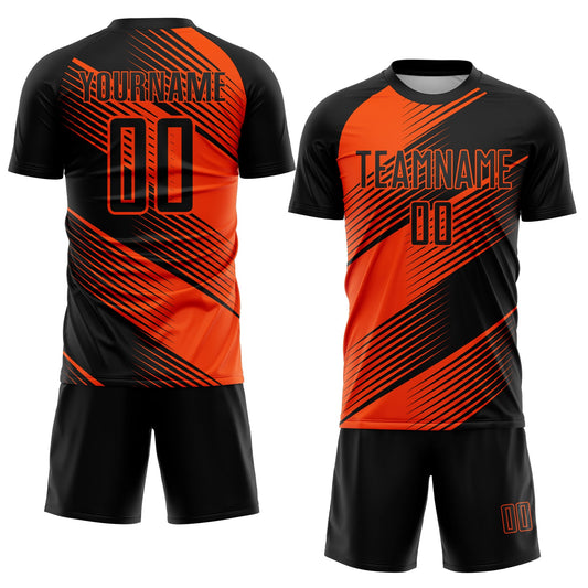 Custom Black Orange Line Sublimation Soccer Uniform Jersey - Sky-Custom