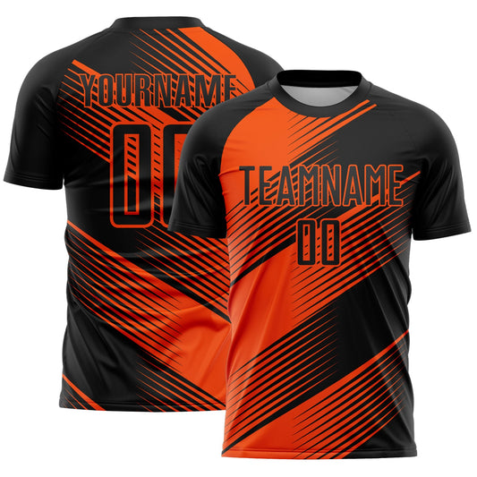 Custom Black Orange Line Sublimation Soccer Uniform Jersey - Sky-Custom