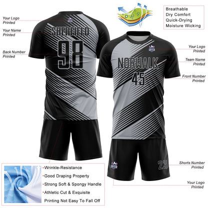 Custom Black Gray Line Sublimation Soccer Uniform Jersey - Sky-Custom