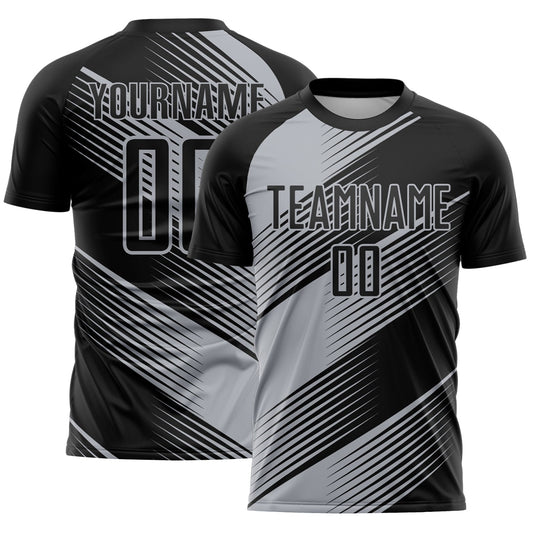 Custom Black Gray Line Sublimation Soccer Uniform Jersey - Sky-Custom