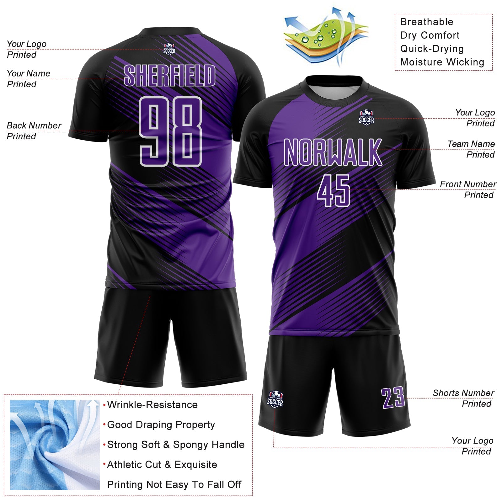Custom Black Purple-White Line Sublimation Soccer Uniform Jersey - Sky-Custom