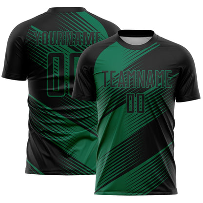 Custom Black Kelly Green Line Sublimation Soccer Uniform Jersey - Sky-Custom