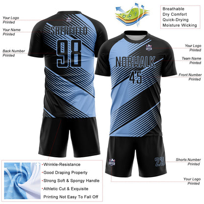 Custom Black Light Blue Line Sublimation Soccer Uniform Jersey - Sky-Custom