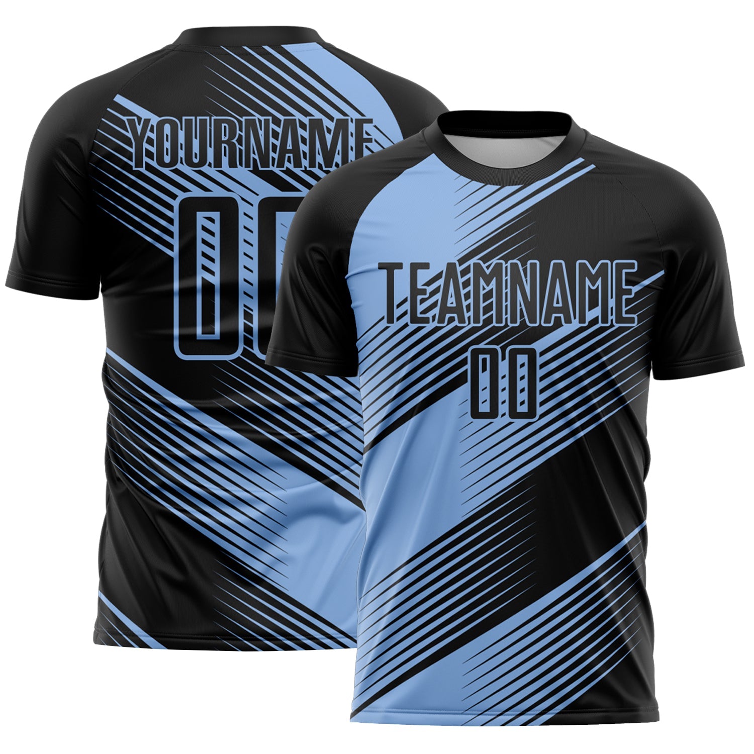 Custom Black Light Blue Line Sublimation Soccer Uniform Jersey - Sky-Custom