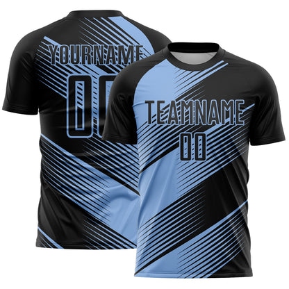 Custom Black Light Blue Line Sublimation Soccer Uniform Jersey - Sky-Custom