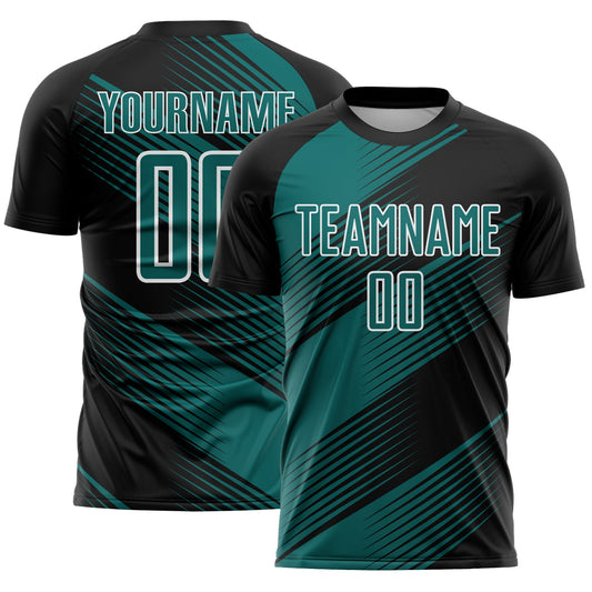 Custom Black Teal-White Line Sublimation Soccer Uniform Jersey - Sky-Custom