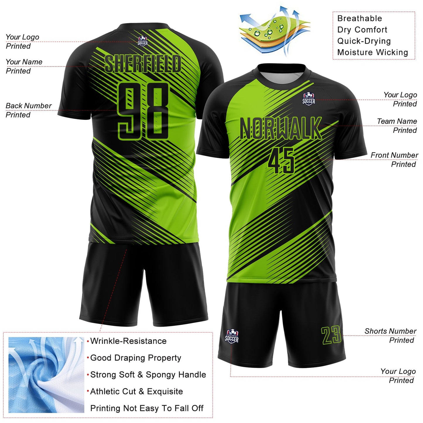 Custom Black Neon Green Line Sublimation Soccer Uniform Jersey - Sky-Custom