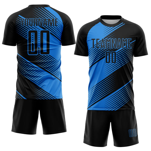 Custom Black Powder Blue Line Sublimation Soccer Uniform Jersey - Sky-Custom