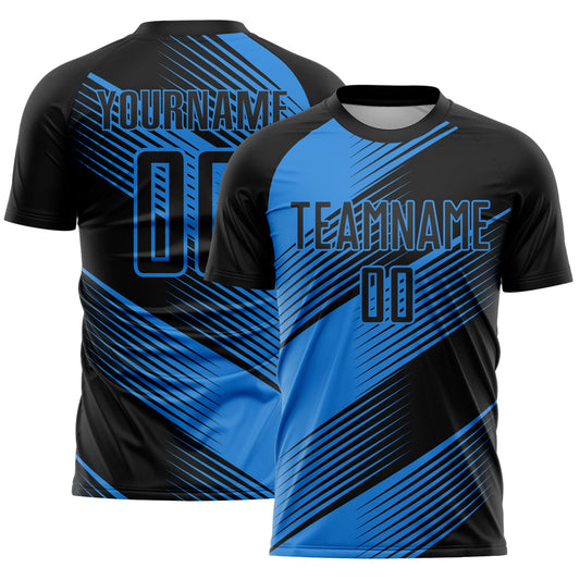 Custom Black Powder Blue Line Sublimation Soccer Uniform Jersey - Sky-Custom