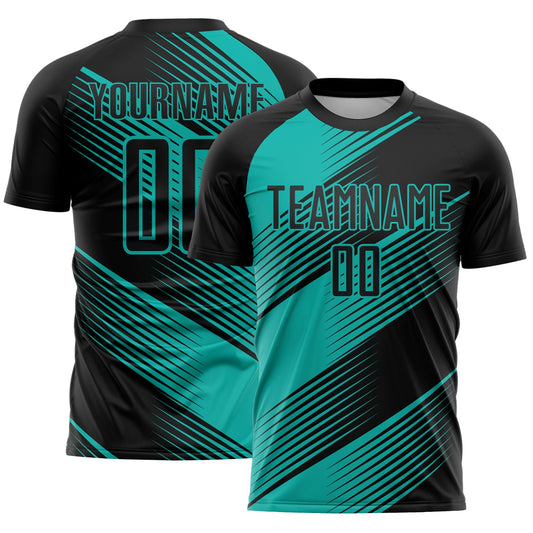 Custom Black Aqua Line Sublimation Soccer Uniform Jersey - Sky-Custom