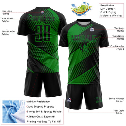 Custom Black Grass Green Line Sublimation Soccer Uniform Jersey - Sky-Custom