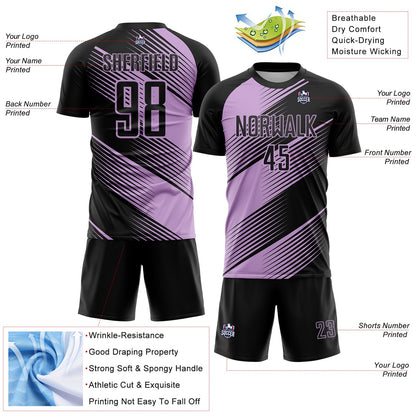 Custom Black Light Pink Line Sublimation Soccer Uniform Jersey - Sky-Custom