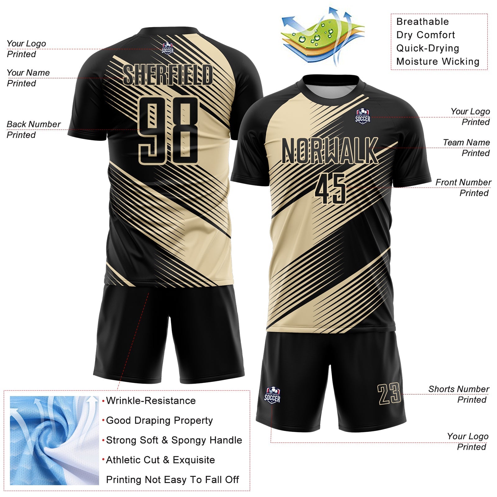 Custom Black Cream Line Sublimation Soccer Uniform Jersey - Sky-Custom