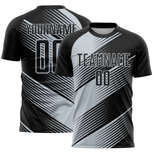 Custom Black Silver Line Sublimation Soccer Uniform Jersey - Sky-Custom