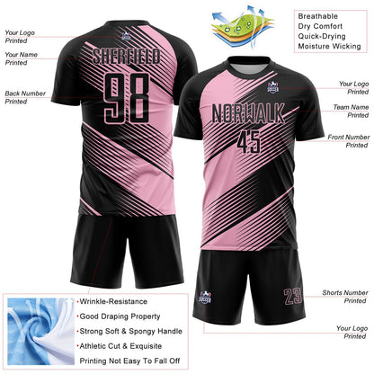 Custom Black Light Pink Line Sublimation Soccer Uniform Jersey - Sky-Custom