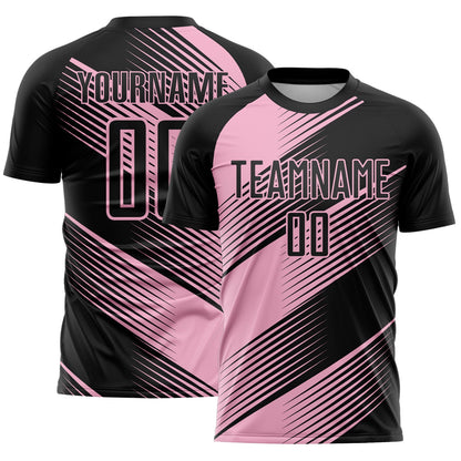 Custom Black Light Pink Line Sublimation Soccer Uniform Jersey - Sky-Custom